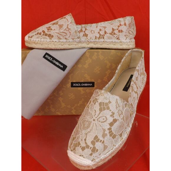NIB DOLCE & GABBANA OFF WHITE ICE FLORAL PRINT LACE ESPADRILLE FLATS 40 $ 545 - Picture 6 of 12